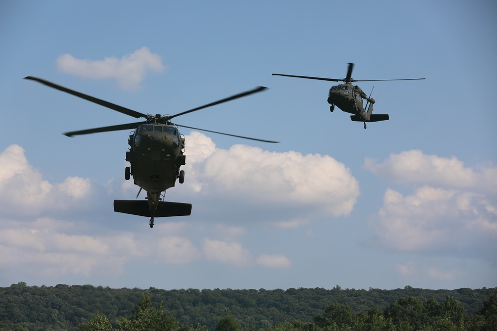 UH-60 Black Hawks land to extract Soldiers