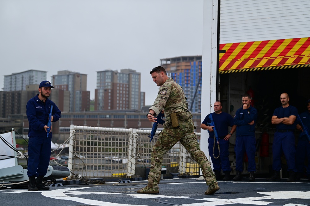 U.S. Coast Guard Cutter Forward (WMEC 911) conducts training before getting underway in support of Op Nanook