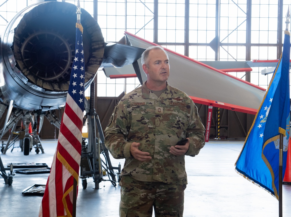 Chief Master Sgt. Jason Howard promotes while in F-16 maintenance training at Sheppard AFB.