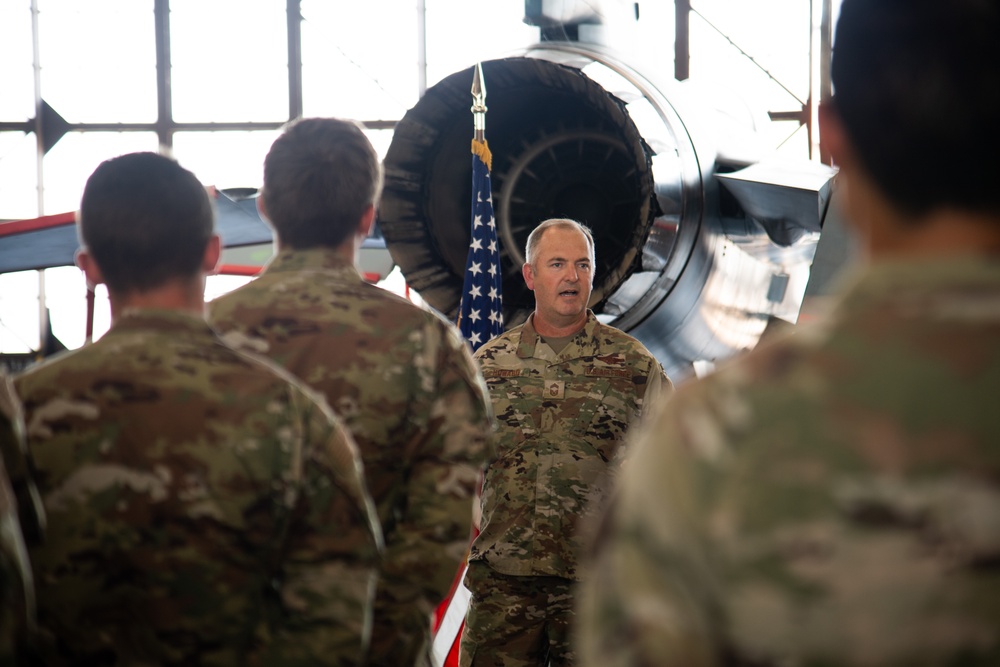 Chief Master Sgt. Jason Howard promotes while in F-16 maintenance training at Sheppard AFB.