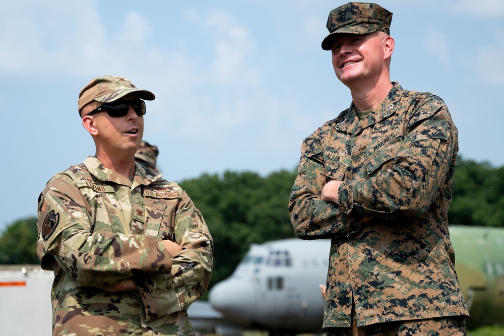 U.S. Air Force Col. Matt Eakins visits Marines with 4th MAW participating in Northern Lightning 23