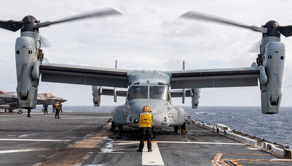 USS America conducts flight operations during humanitarian assistance operations.