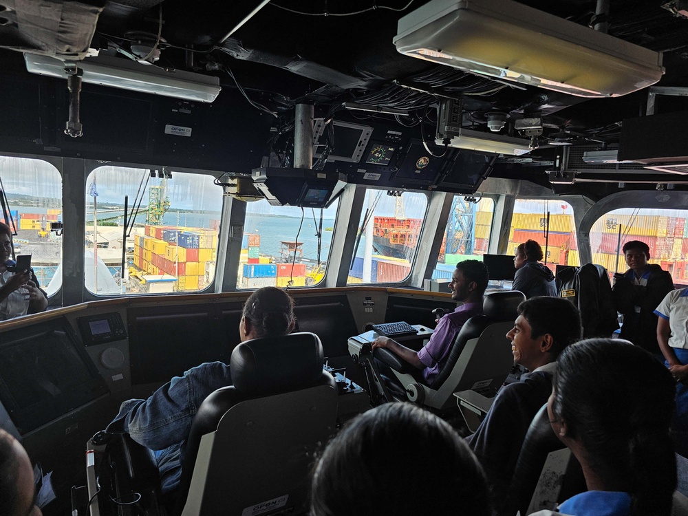 Students from the Lautoka Andhra Sangam College tour USS Jackson during Pacific Partnership 2023