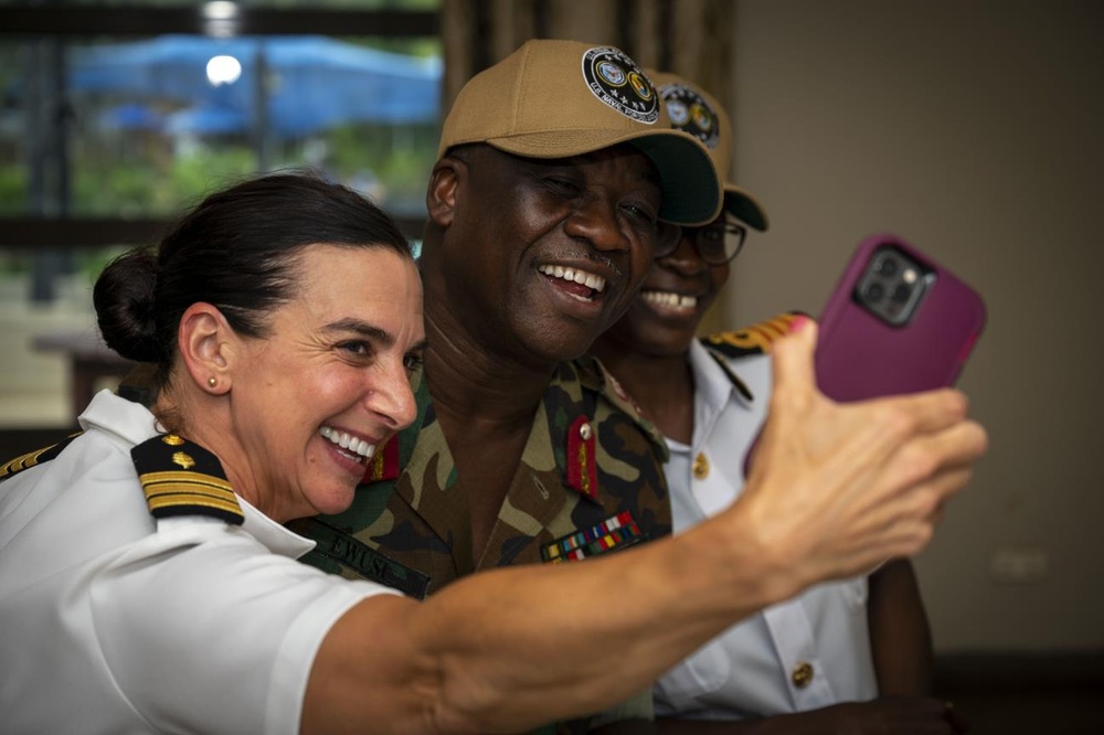 ACCRA, GHANA –– U.S. Navy Cmdr. Carla Pappalardo takes a photo with partners at the Africa Malaria Task Force (AMTF) conference, July 18, 2023.