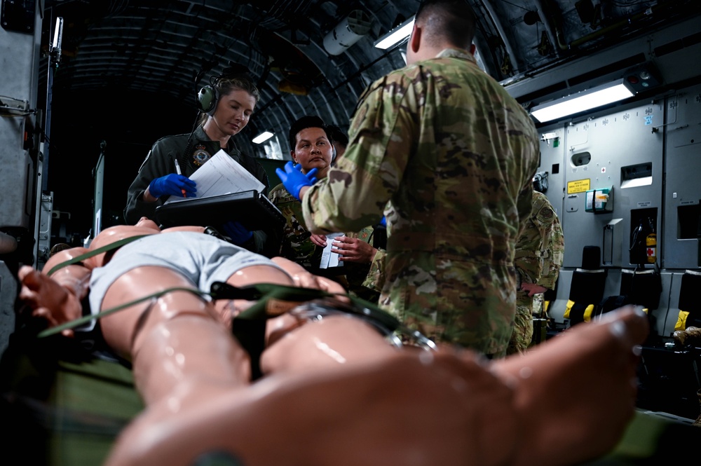 The U.S., Royal Australian, and New Zealand Air Force medical teams work together at Exercise Mobility Guardian 23