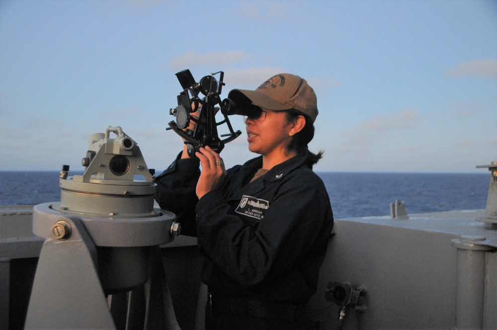 Sailor Measures Distance with Sextant