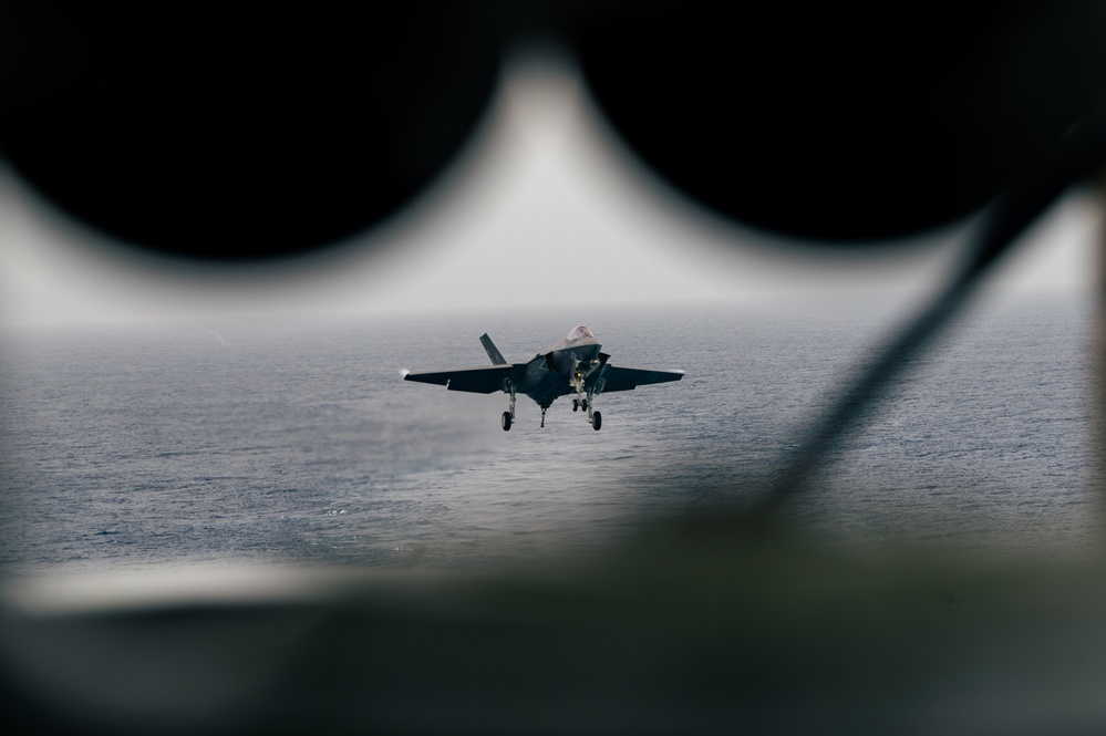 An F-35C recovers on the flight deck of USS Carl Vinson (CVN 70)