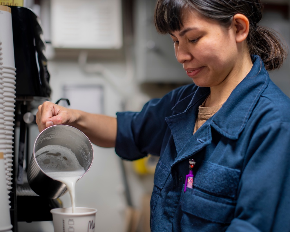 Sailor makes coffee aboard USS Carl Vinson (CVN 70)