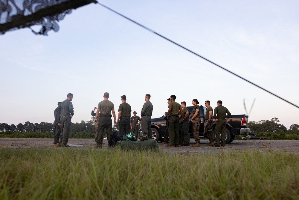 Marines with Marine Heavy Helicopter Squadron (HMH) 461 arrive at Marine Corps Outlying Landing Field Oak Grove