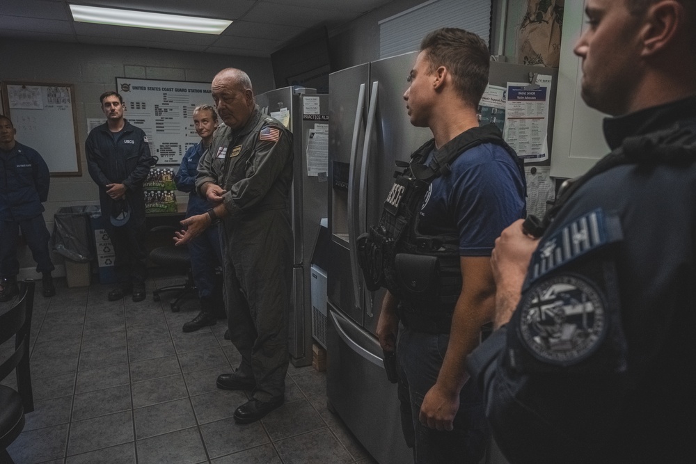 Admiral Day addresses the Coast Guard Station Maui crew.