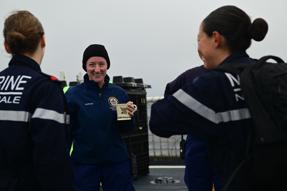 U.S. Coast Guard Cutter Forward (WMEC 911) and French navy vessel BSAM Garonne crews conduct cross-deck tours