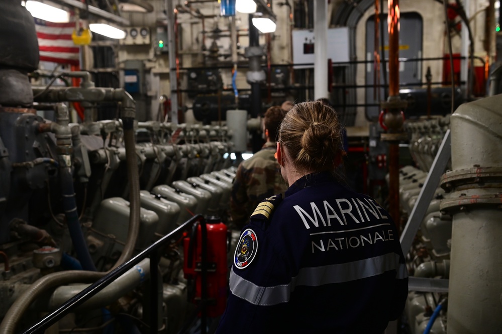 U.S. Coast Guard Cutter Forward (WMEC 911) and French navy vessel BSAM Garonne crews conduct cross-deck tours