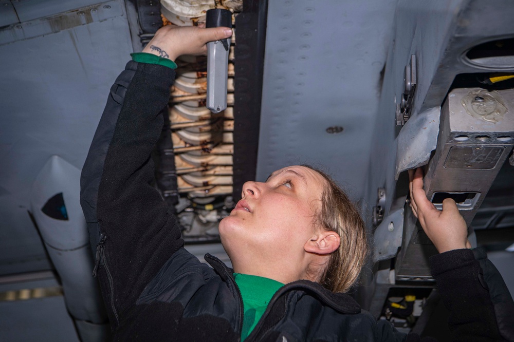 Sailor Performs Maintenance on a F/A-18E Super Hornet Aboard USS Carl Vinson (CVN 70)