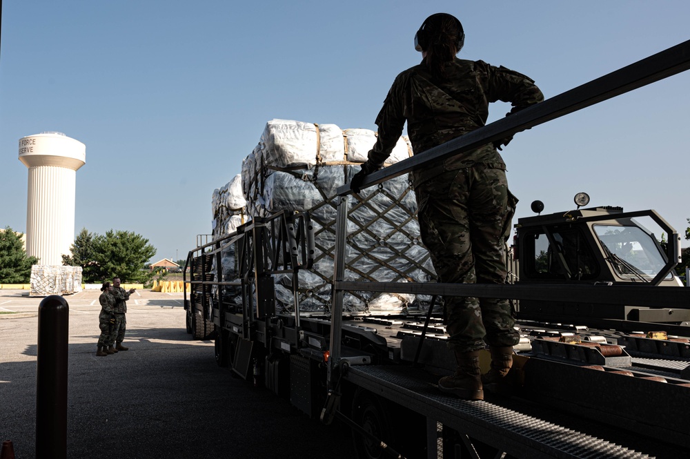 32nd APS loads 28 pallets for Denton Humanitarian Assistance Program