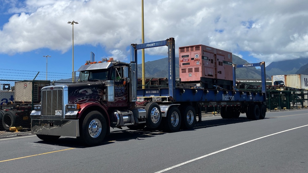 The First of 32 Generators Arrive at the FEMA Staging Area in Maui