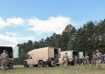 U.S. Army Soldiers assigned to the 294th Medical Company Area Support (MCAS) simulate a Role II facility during Northern Strike 2023