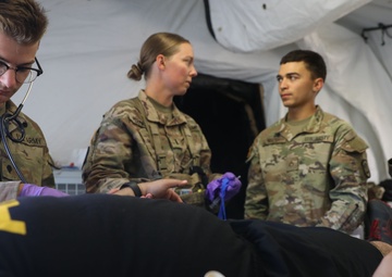 The 294th Medical Company Area Support (MCAS), Iowa National Guard, simulate a Role II facility during Northern Strike 2023