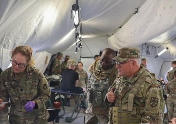 The 294th Medical Company Area Support (MCAS), Iowa National Guard, simulate a Role II facility during Northern Strike 2023