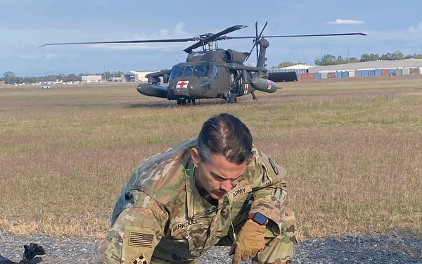 Soldiers of the 144th Area Support Medical Company conduct a Medical Evacuation of a soldier injured during Talisman Sabre 2023