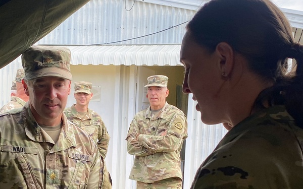 Command team from the 97th Troop Command, Utah National Guard, review training of the 144th Area Support Medical Company, during Talisman Sabre 2023