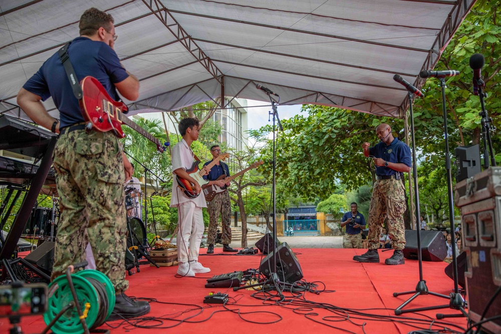 Pacific Partnership 2023 band perform a concert at Luong Van Chanh High School