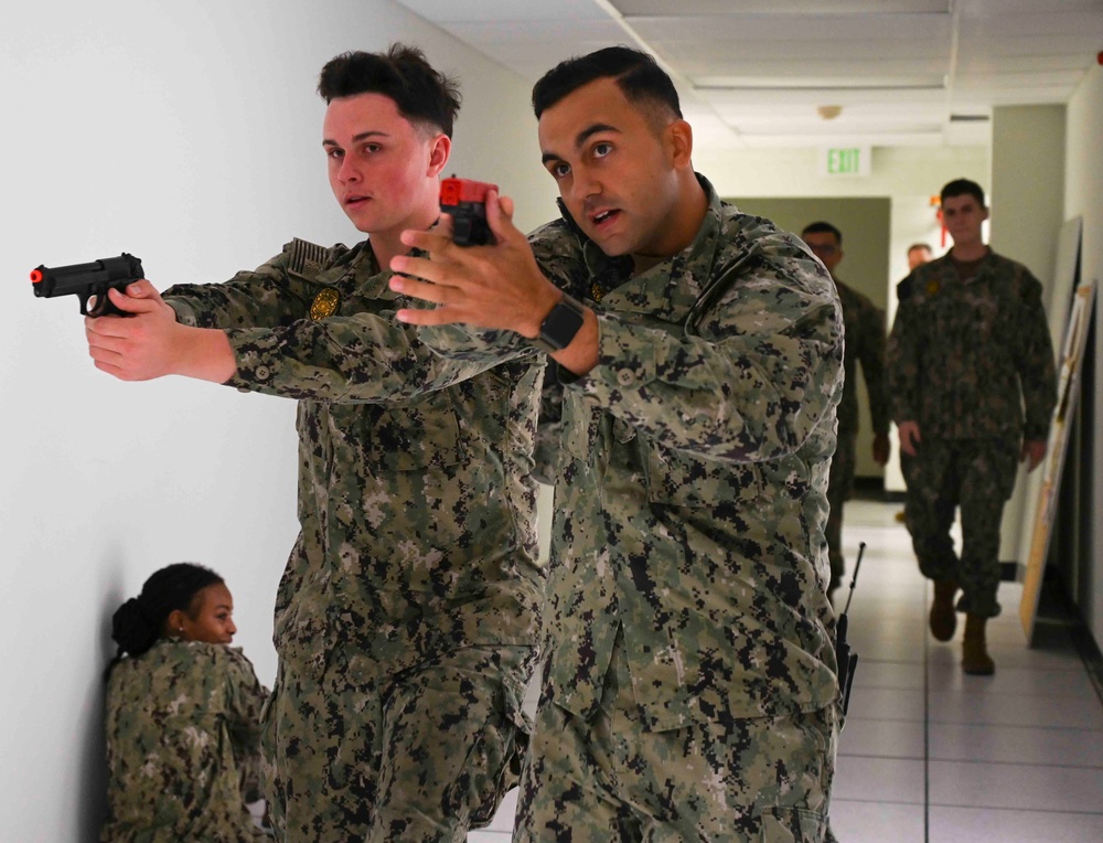 Diego Garcia conducts active shooter training and gun qualifications