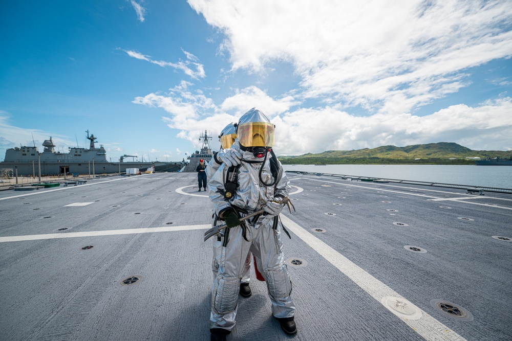 USS MANCHESTER Aircraft Fire Fighting Drill