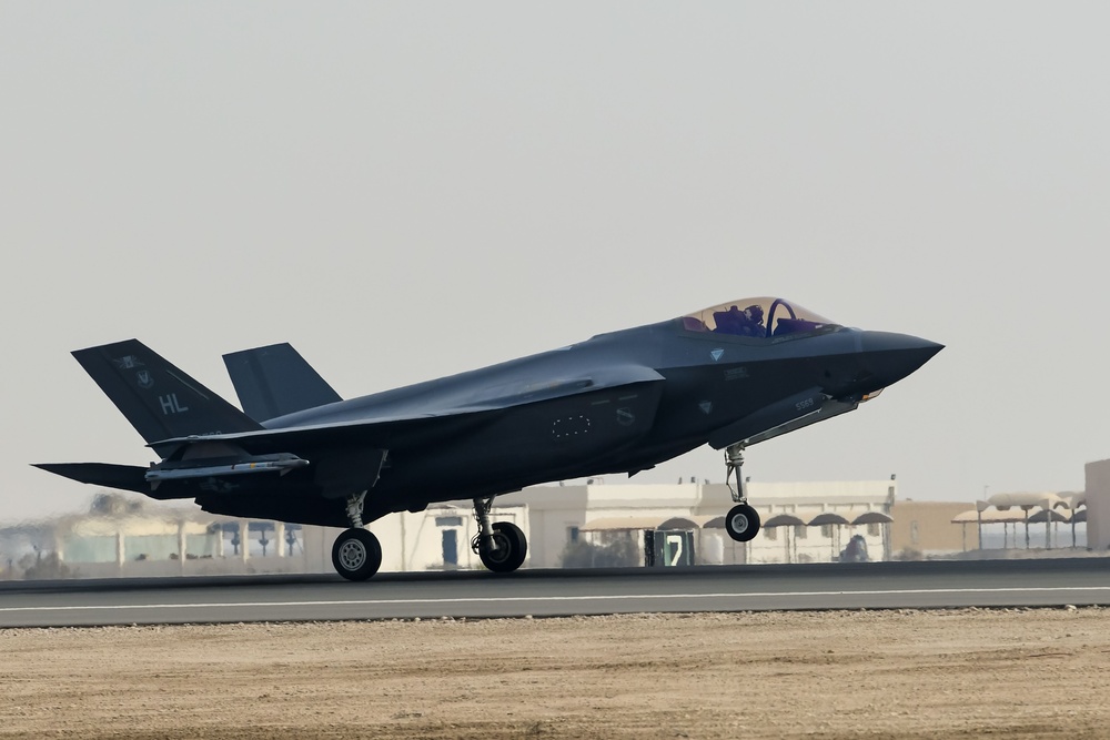 F-35 arrival at a base in the U.S. Central Command area of responsibility
