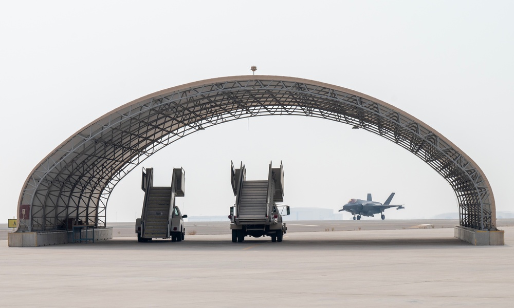 F-35 arrival at a base in the U.S. Central Command area of responsibility