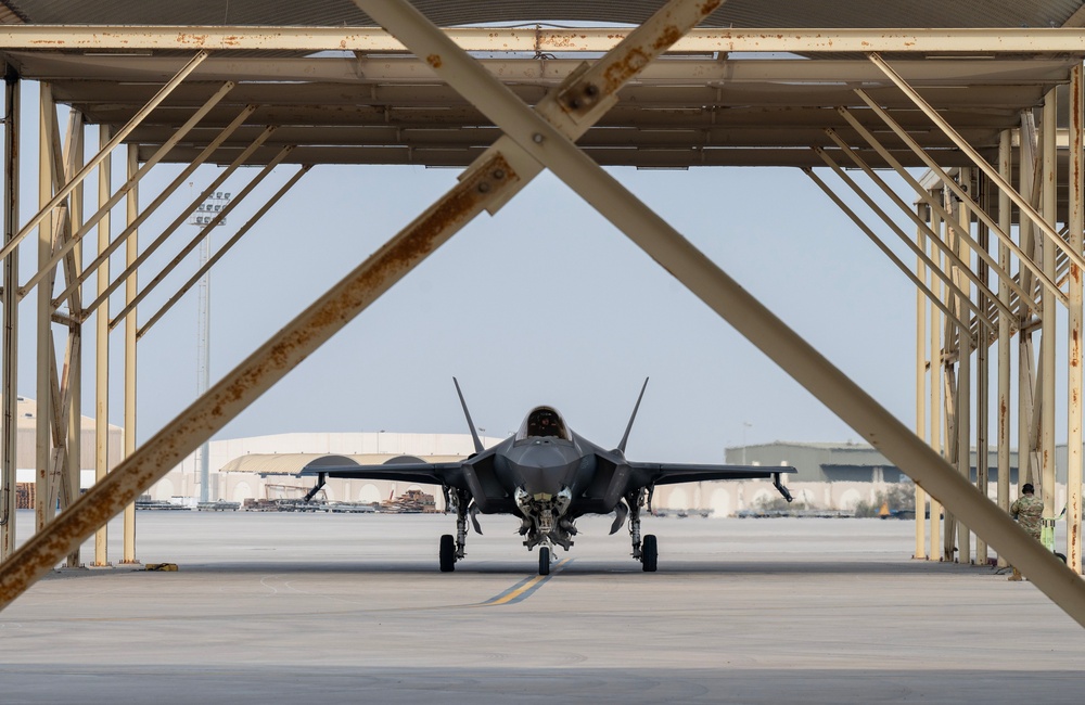 F-35 arrival at a base in the U.S. Central Command area of responsibility