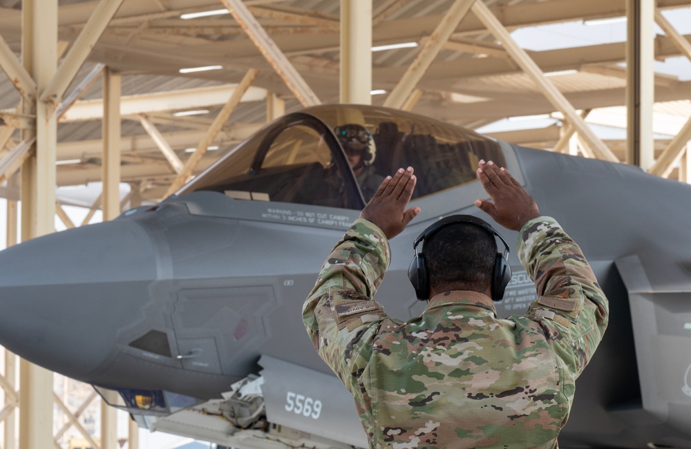 F-35 arrival at a base in the U.S. Central Command area of responsibility