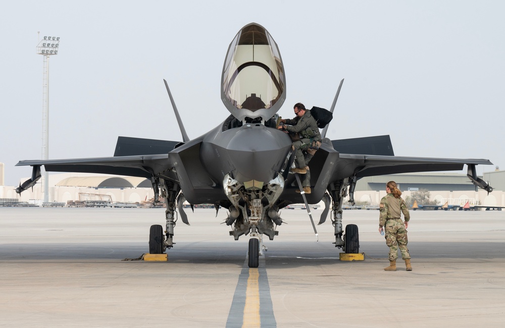 F-35 arrival at a base in the U.S. Central Command area of responsibility