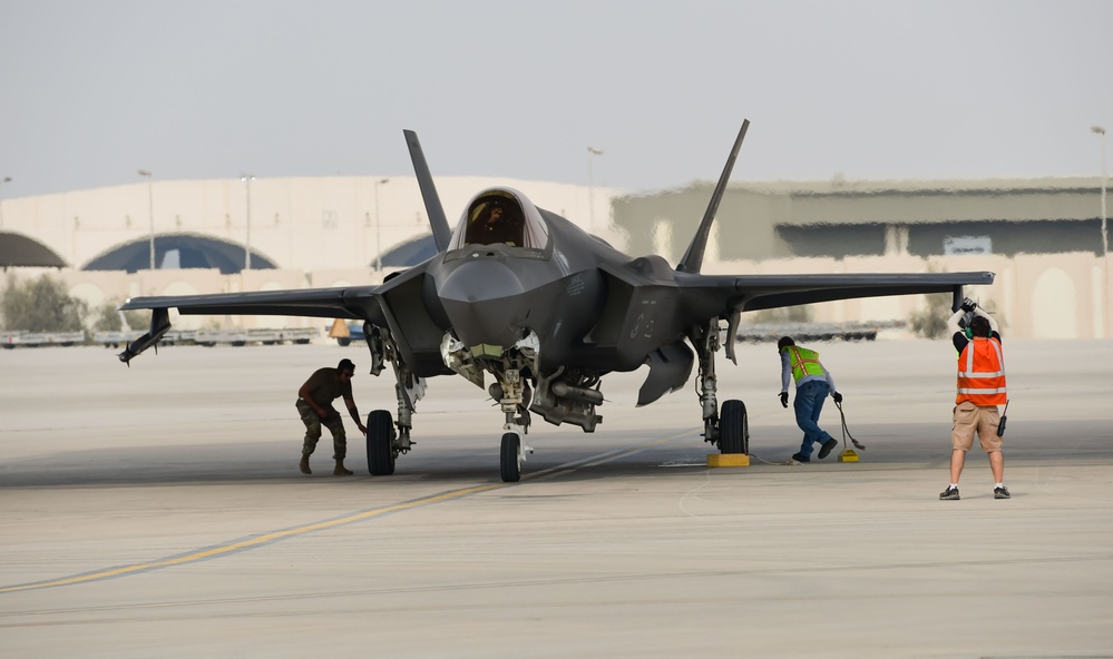 F-35 arrival at a base in the U.S. Central Command area of responsibility