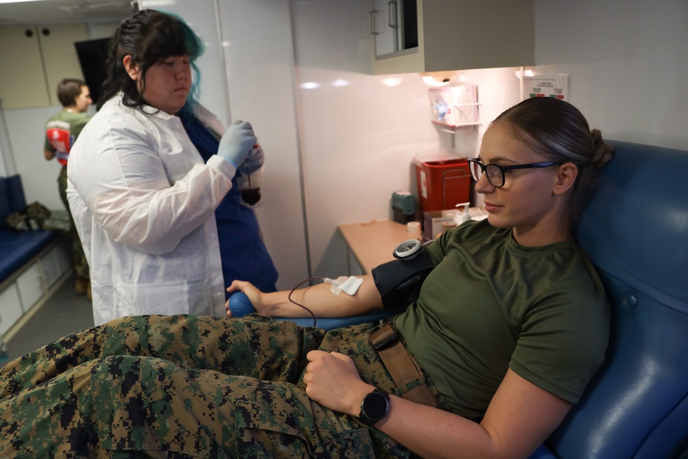 U.S. Marines Participate in a Mobile Blood Drive