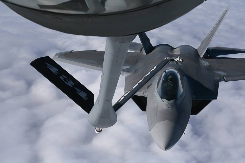 KC-135 refuels F-22 over Alaska