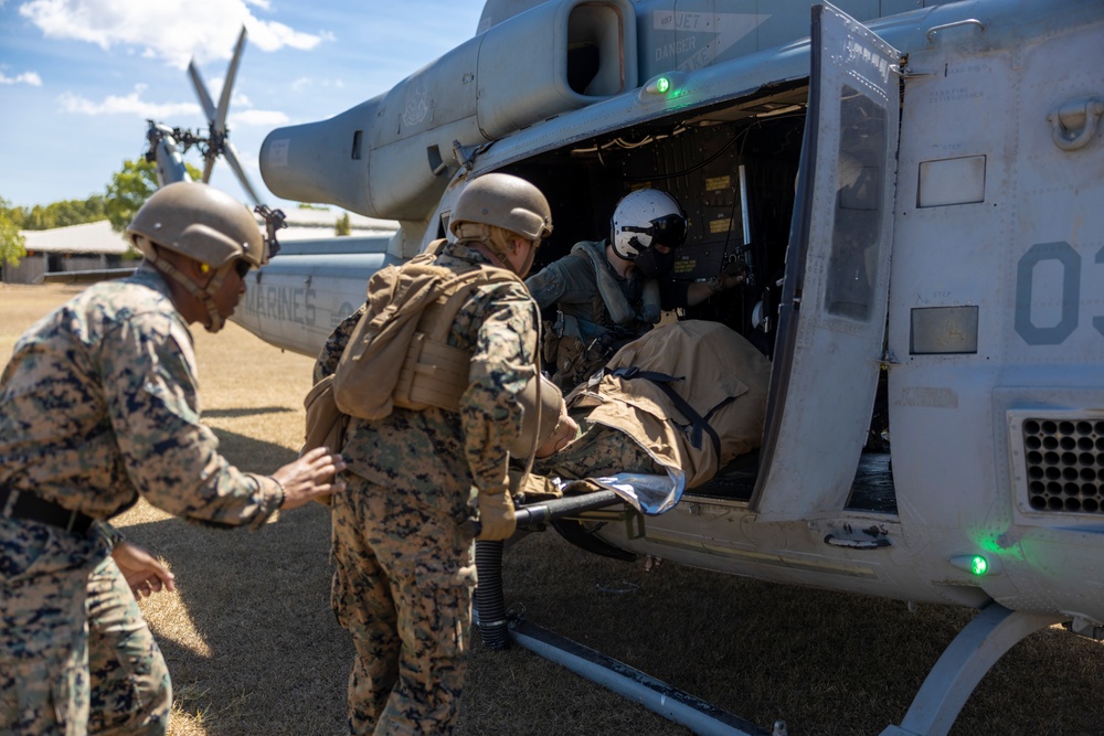 Marines and Sailors practice mass casualty evacuation drills