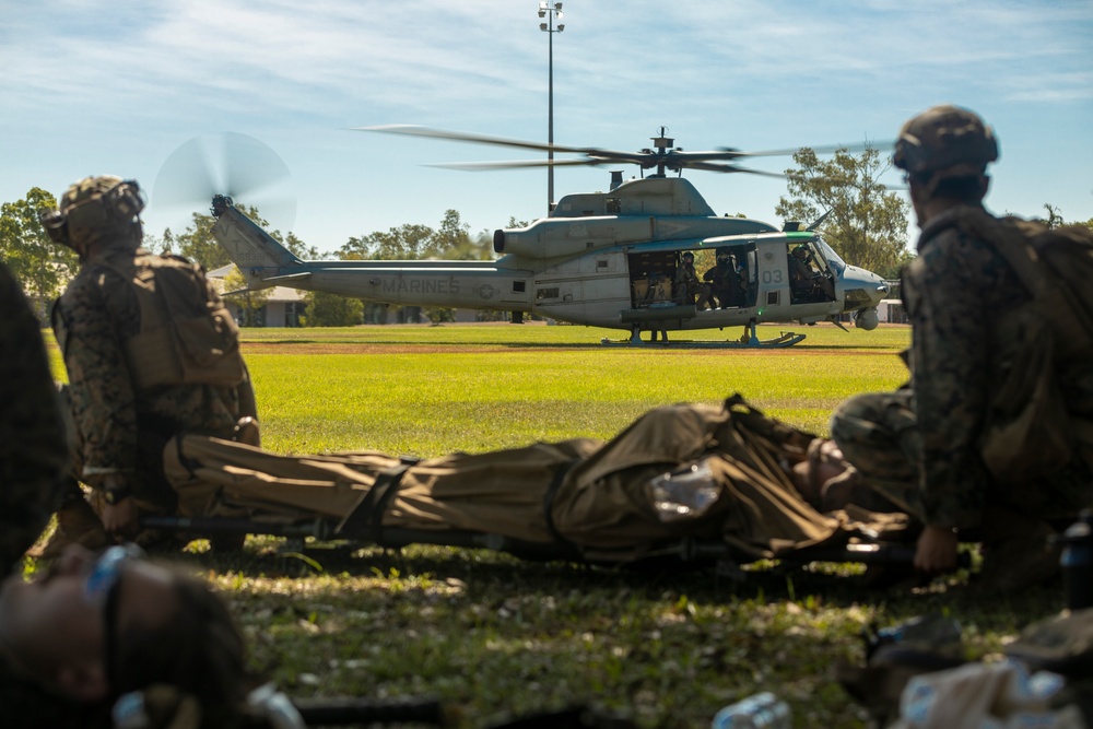 Marines and Sailors practice mass casualty evacuation drills