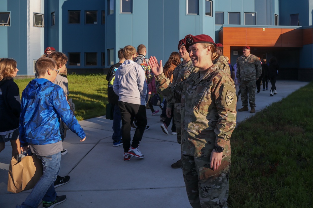 11th Airborne Division Soldiers Welcome Students Back to School in Anchorage, Fairbanks