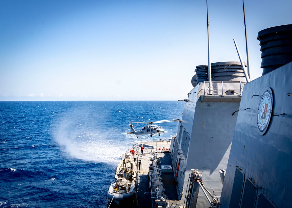 USS Porter conducts flight operations with HSC-2 and HSC-28