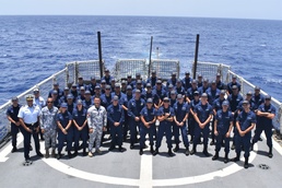 U.S. Coast Guard Cutter Resolute (WMEC 620) holds quarters at sea