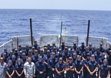 U.S. Coast Guard Cutter Resolute (WMEC 620) holds quarters at sea