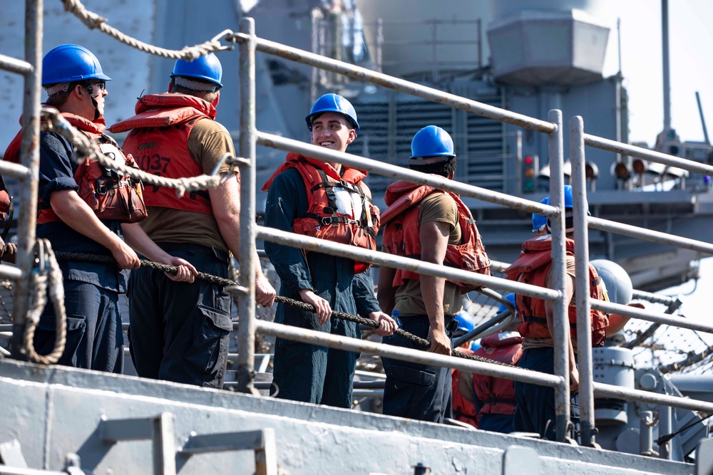 USS Normandy Conducts a Replenishment-at-Sea