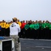 Capt. Baker gives remarks during farewell ceremony on Abraham Lincoln