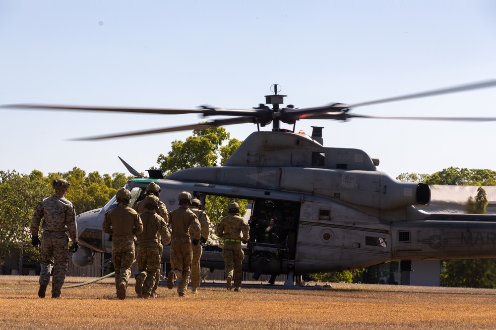 Marines, Australian Army fast rope from Hueys