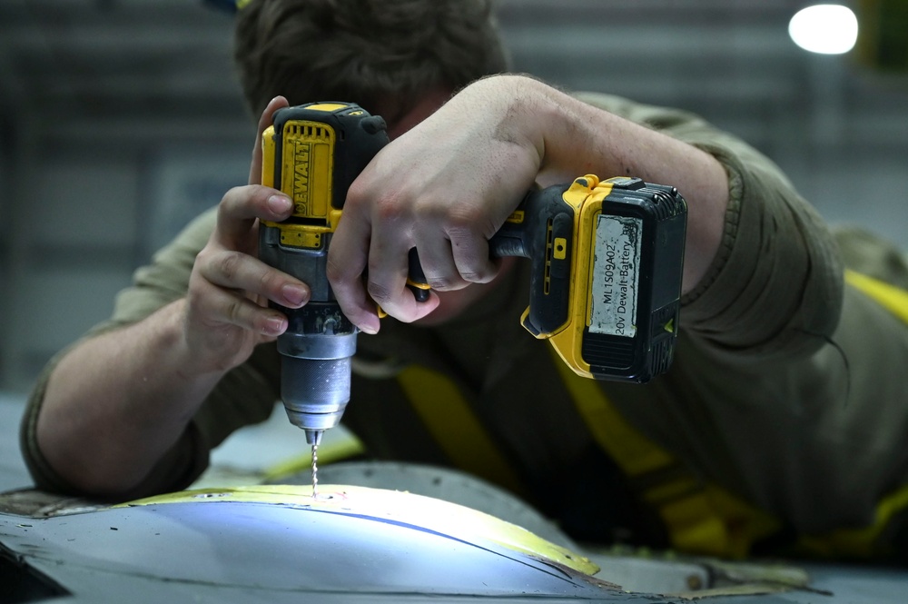 RAF Mildenhall Airmen make repairs on KC-135 Stratotanker aircraft during an isochronal inspection