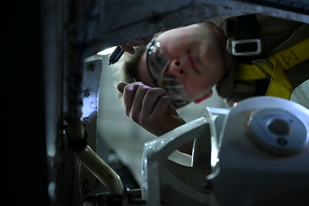 RAF Mildenhall Airmen make repairs on KC-135 Stratotanker aircraft during an isochronal inspection