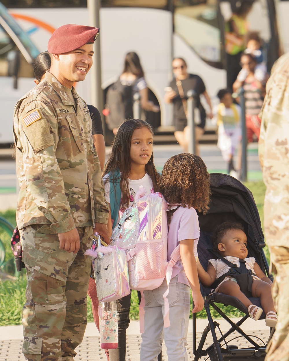 U.S Army Soldiers Take Their Children To Their First Day Of School