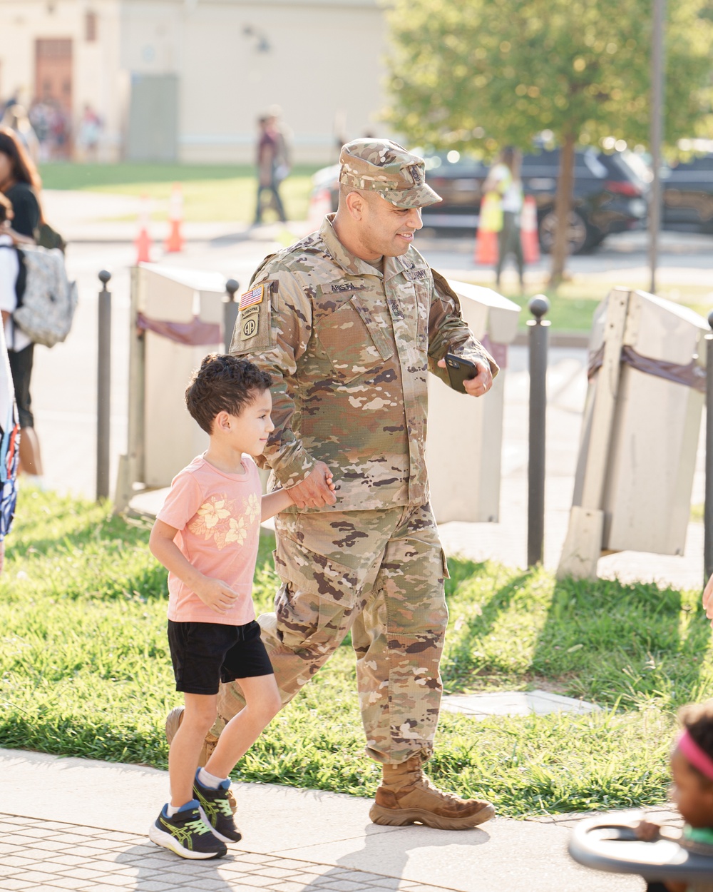 U.S Army Soldiers Take Their Children To Their First Day Of School