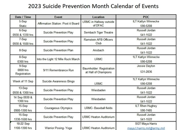 U.S. Army Garrison Rheinland Pfalz Army Substance Abuse Program presents month-long events for Suicide Prevention Month
