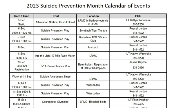 U.S. Army Garrison Rheinland Pfalz Army Substance Abuse Program presents month-long events for Suicide Prevention Month